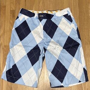 Loudmouth Mens Cotton / Spandex Golf Shorts Blue, Navy and White Argyle